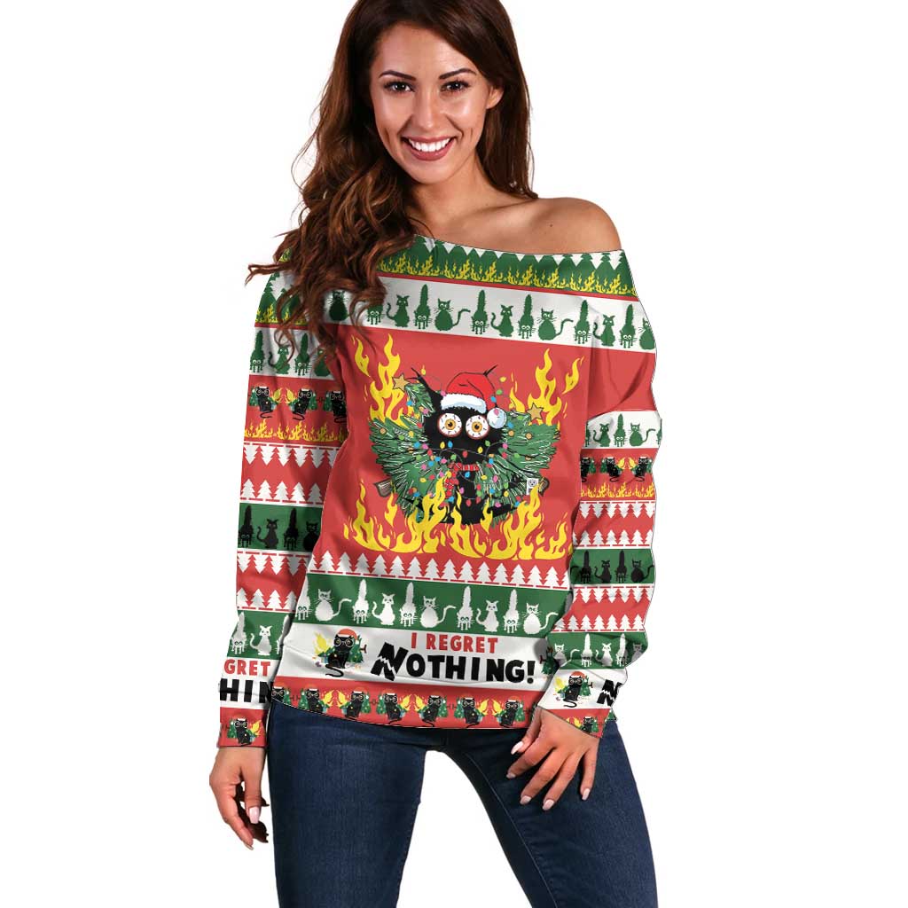 Merry Cat-Mas Off Shoulder Sweater Christmas It's Fine I'm Fine Everything is Fine - Wonder Print Shop