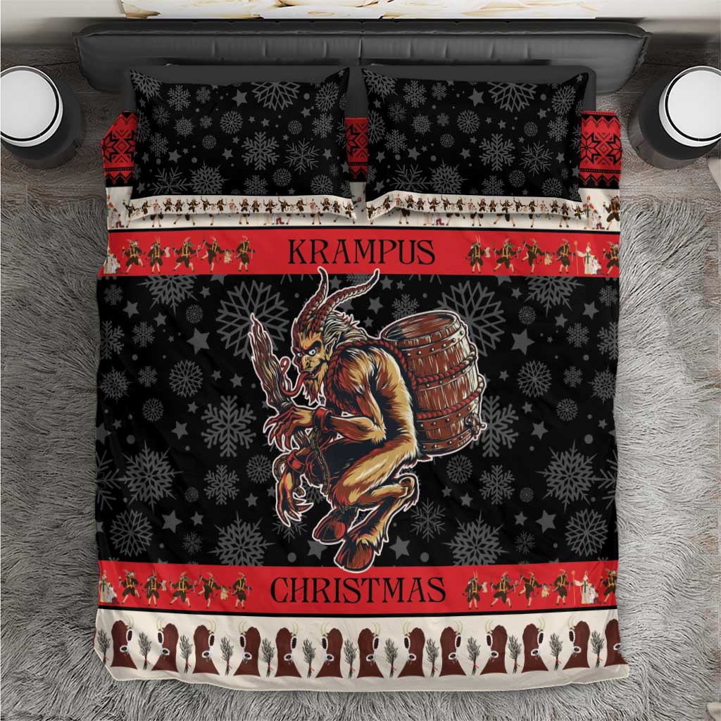 Black and red Christmas bedding set with Krampus devil and snowflake patterns