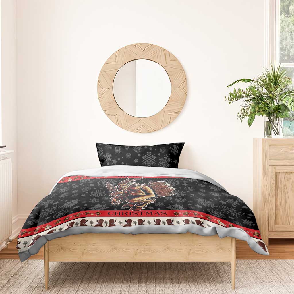 Black and red Christmas bedding set with Krampus devil scene and snowflake pattern