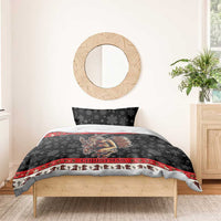 Black and red Christmas bedding set with Krampus devil scene and snowflake pattern