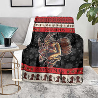Black Krampus Christmas blanket with red stripe, demon figure graphic, and “CHRISTMAS” band