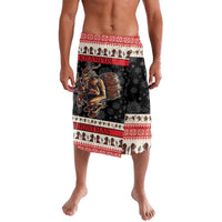 Red, white, and black Christmas lavalava wrap skirt with Krampus graphic