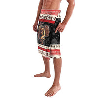 Black Christmas lavalava wrap skirt with Krampus print and festive border