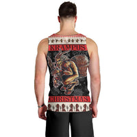 Men's black tank top, back view, red band with “KRAMPUS” and “CHRISTMAS” graphic
