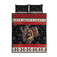 Krampus Christmas duvet cover set with two pillow shams, black snowflake stars, red and handprint band