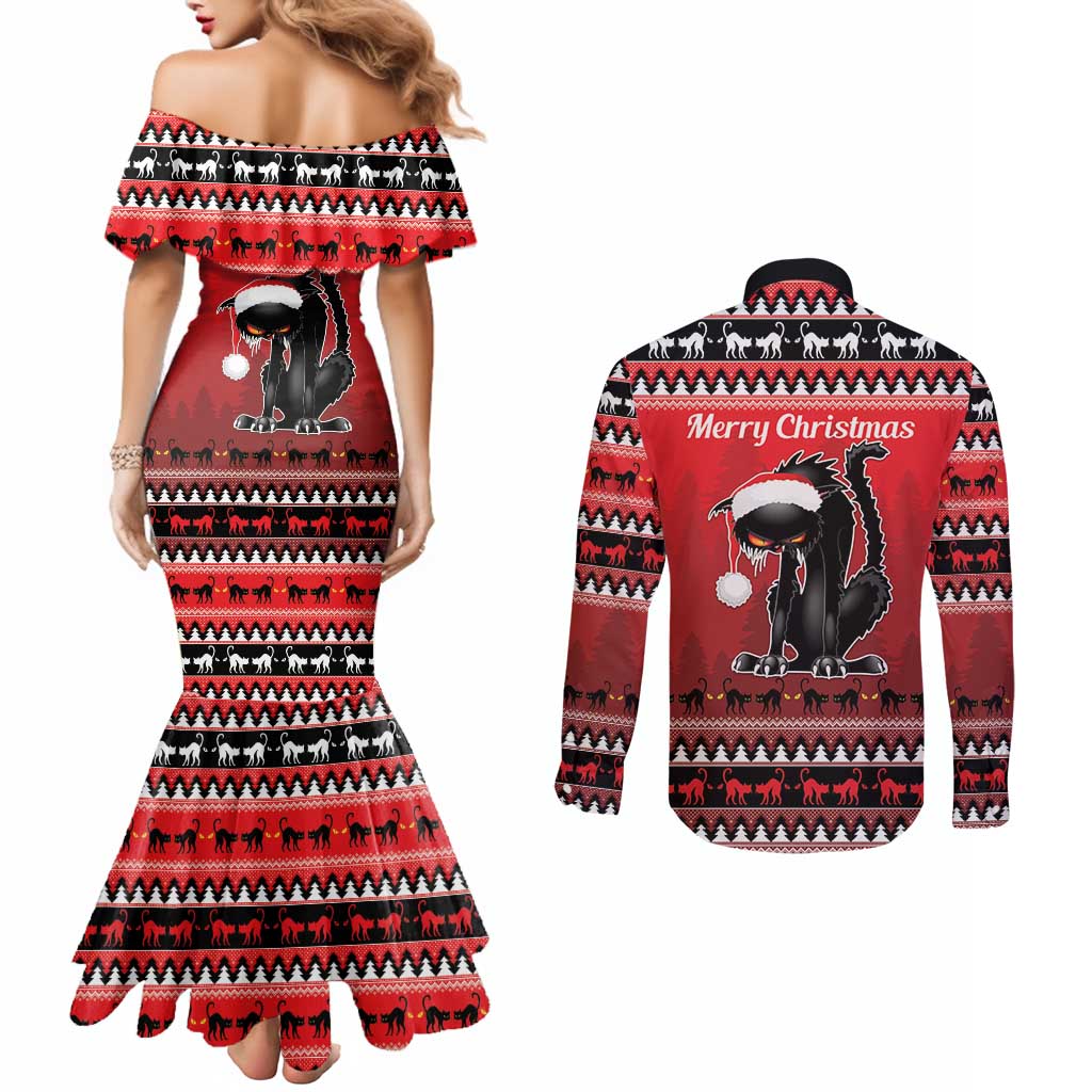 Jolakotturinn Iceland Couples Matching Mermaid Dress and Long Sleeve Button Shirt Yule Cat Merry Christmas