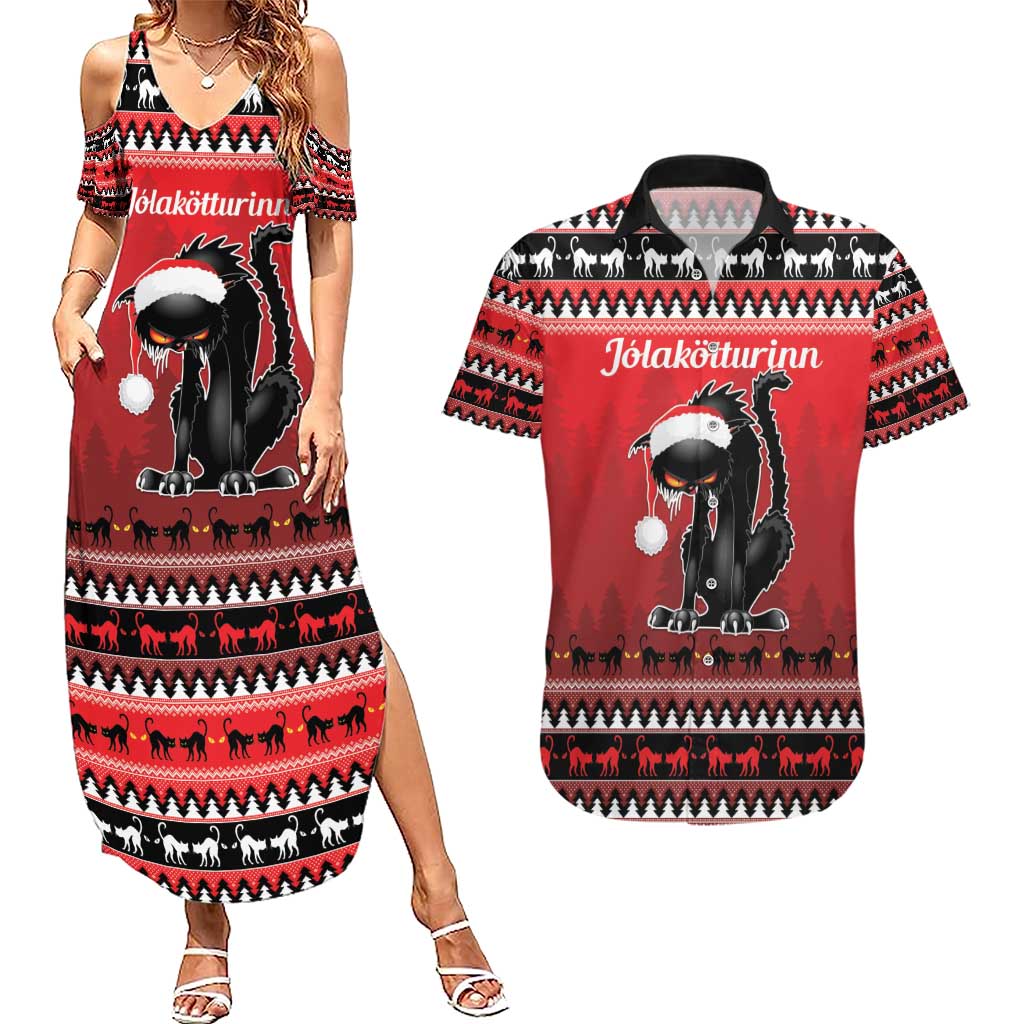 Jolakotturinn Iceland Couples Matching Summer Maxi Dress and Hawaiian Shirt Yule Cat Merry Christmas LT9 - Wonder Print Shop