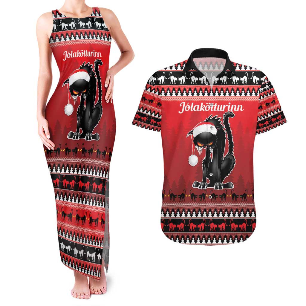 Jolakotturinn Iceland Couples Matching Tank Maxi Dress and Hawaiian Shirt Yule Cat Merry Christmas LT9 - Wonder Print Shop