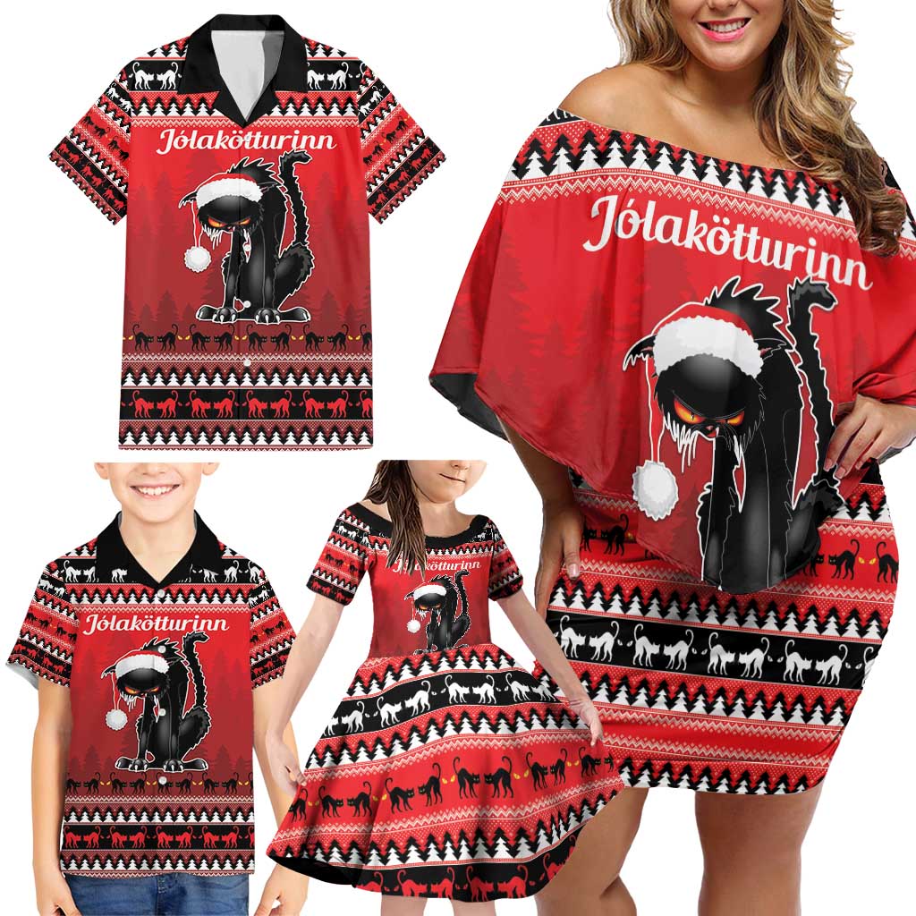 Jolakotturinn Iceland Family Matching Off Shoulder Short Dress and Hawaiian Shirt Yule Cat Merry Christmas LT9 - Wonder Print Shop