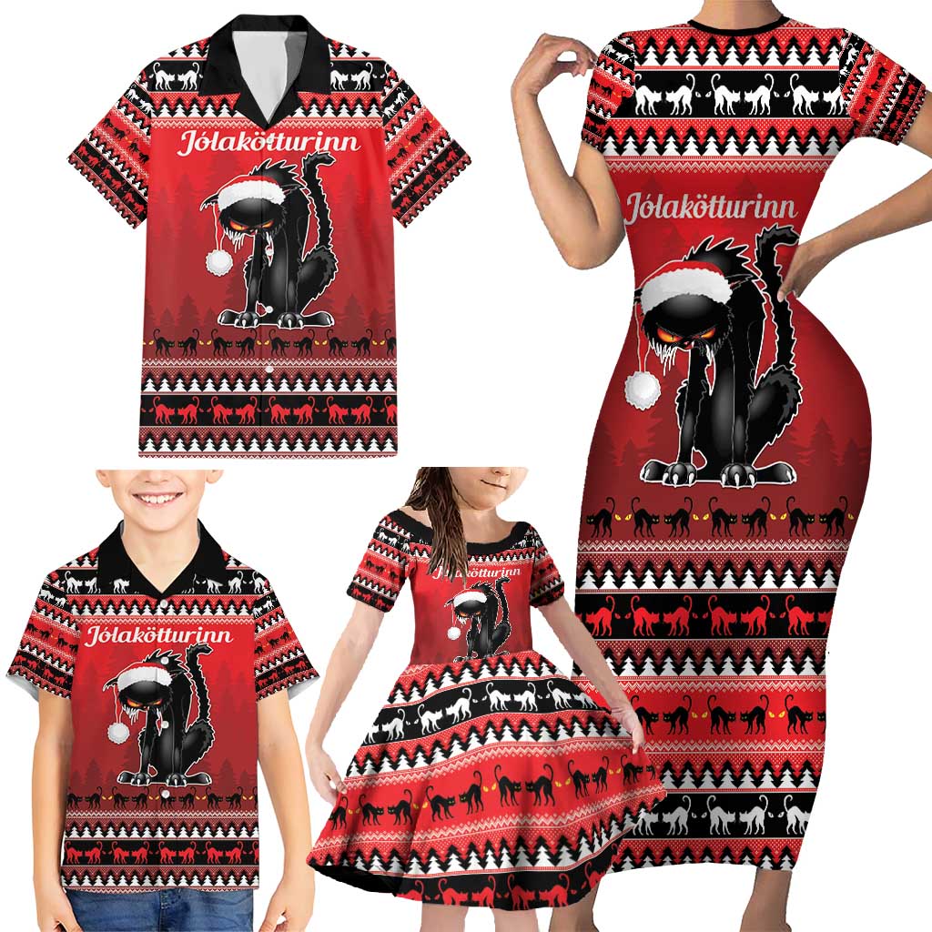 Jolakotturinn Iceland Family Matching Short Sleeve Bodycon Dress and Hawaiian Shirt Yule Cat Merry Christmas - Wonder Print Shop