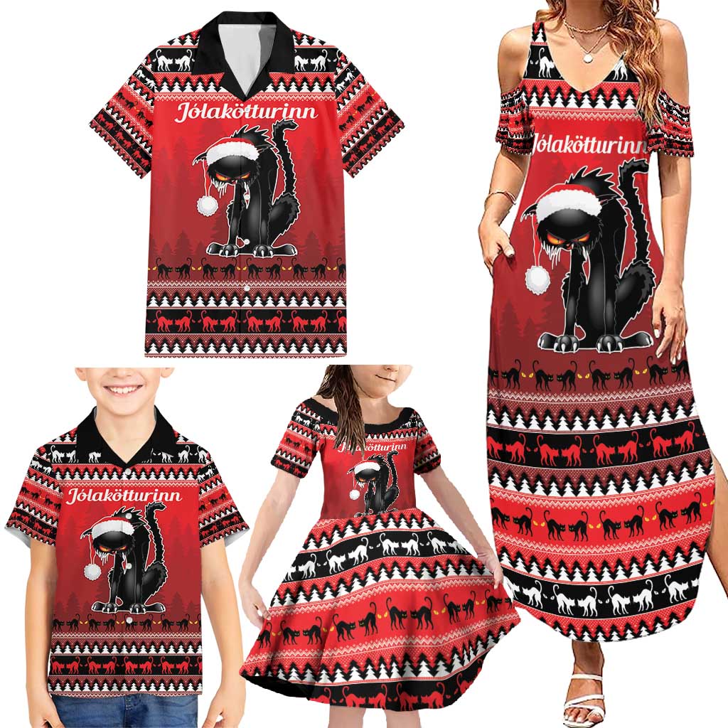 Jolakotturinn Iceland Family Matching Summer Maxi Dress and Hawaiian Shirt Yule Cat Merry Christmas - Wonder Print Shop