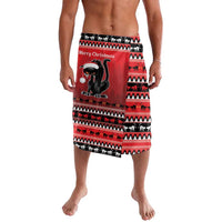 Men's red graphic cat Christmas shorts with black waistband and festive border pattern