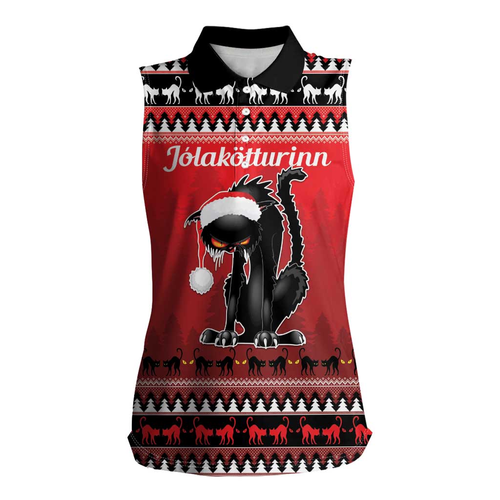 Jolakotturinn Iceland Women Sleeveless Polo Shirt Yule Cat Merry Christmas