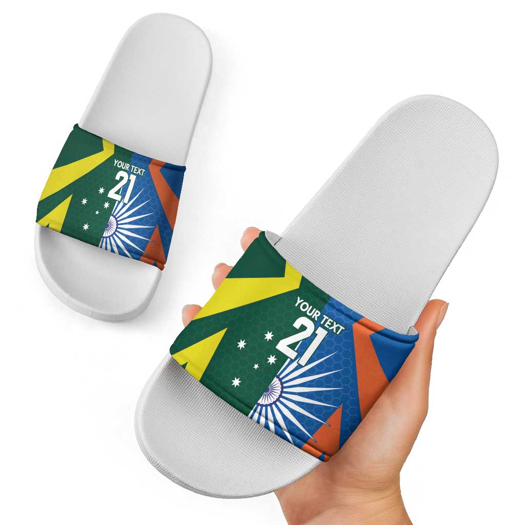 India vs Australia Custom Slide Sandals Blue vs Gold Cricket Heritage - Wonder Print Shop