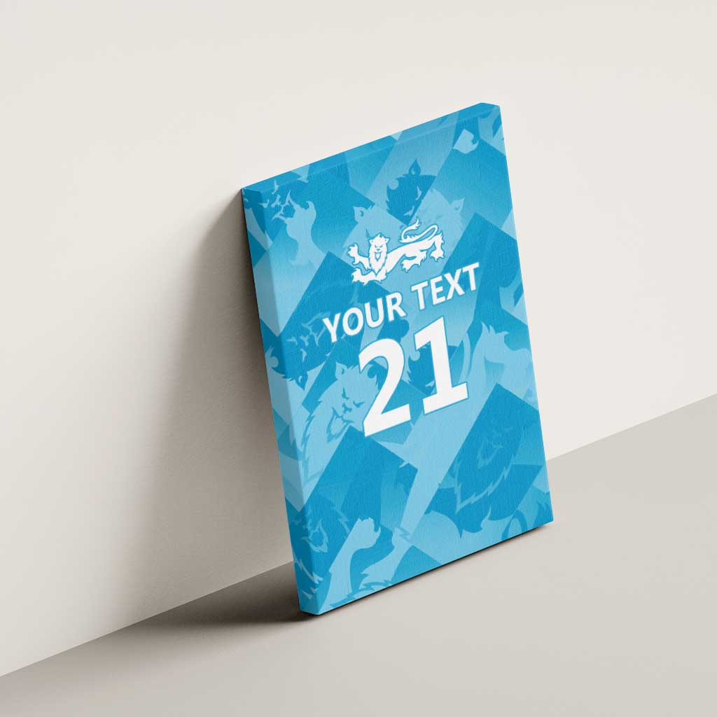 Blue canvas wall art with custom text and large '21' in side profile