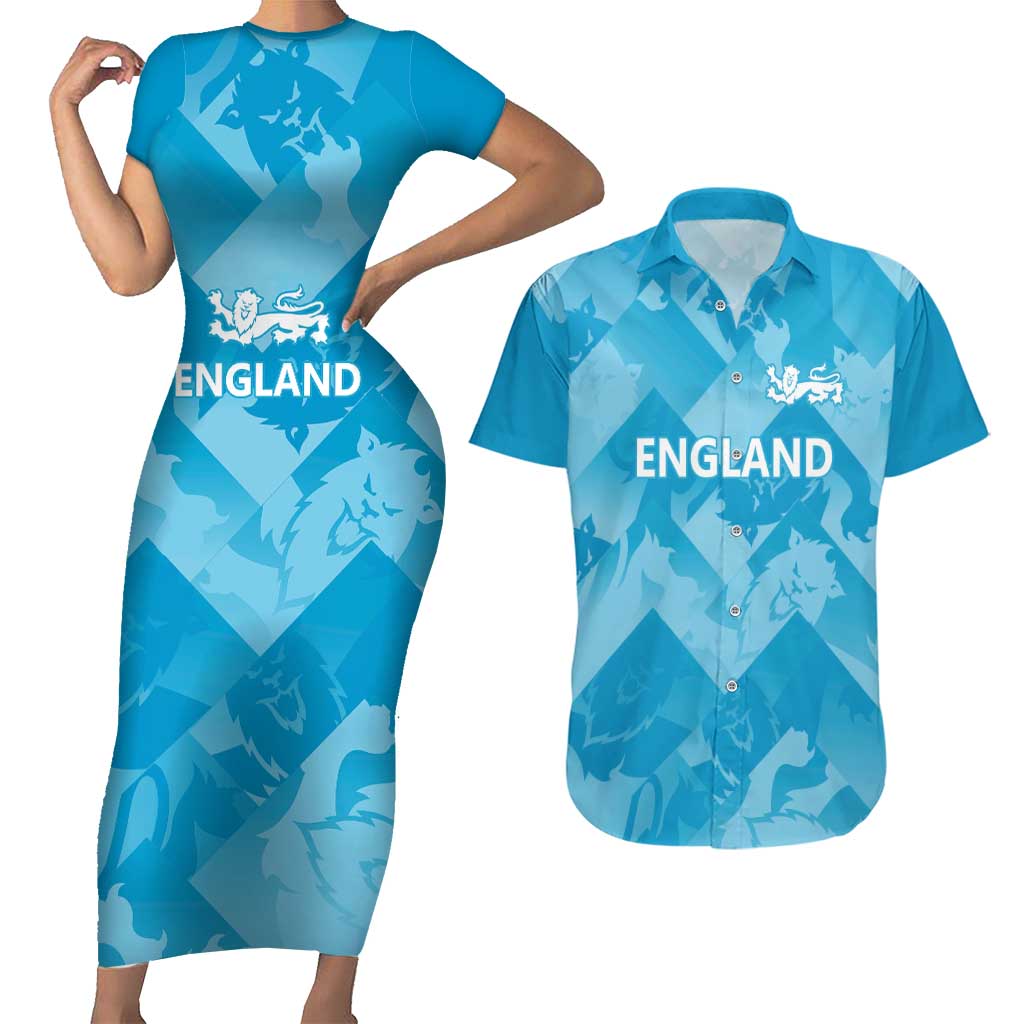 England Cricket Custom Couples Matching Short Sleeve Bodycon Dress and Hawaiian Shirt Three Lions Inspiration LT9 - Wonder Print Shop