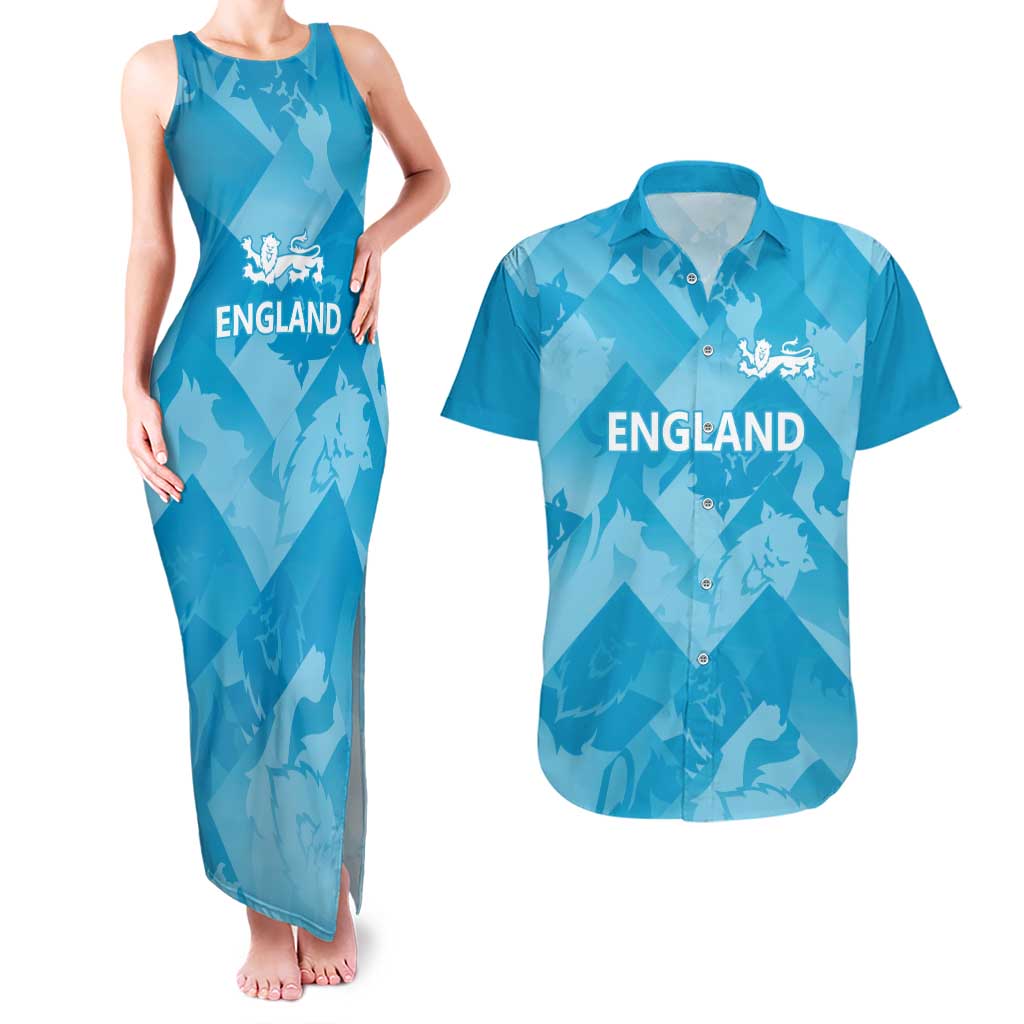 England Cricket Custom Couples Matching Tank Maxi Dress and Hawaiian Shirt Three Lions Inspiration LT9 - Wonder Print Shop