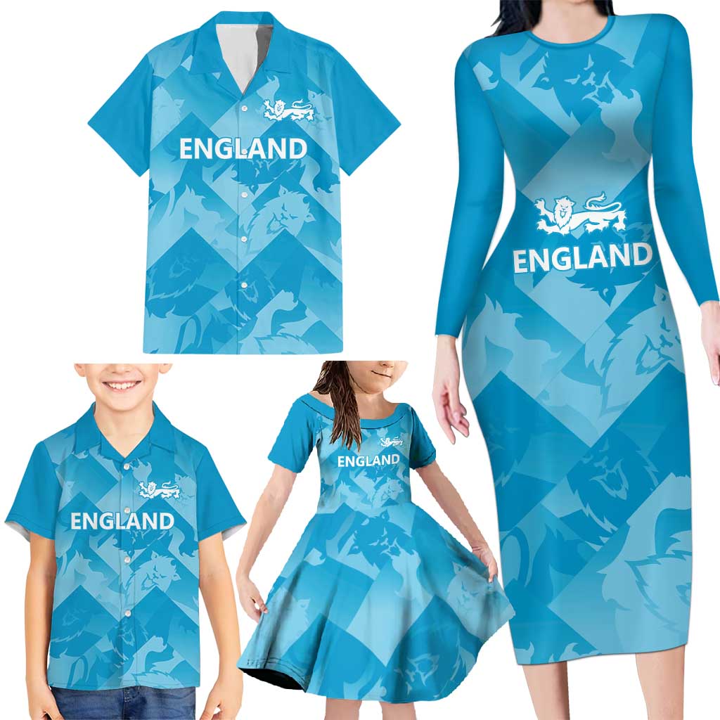 England Cricket Custom Family Matching Long Sleeve Bodycon Dress and Hawaiian Shirt Three Lions Inspiration LT9 - Wonder Print Shop