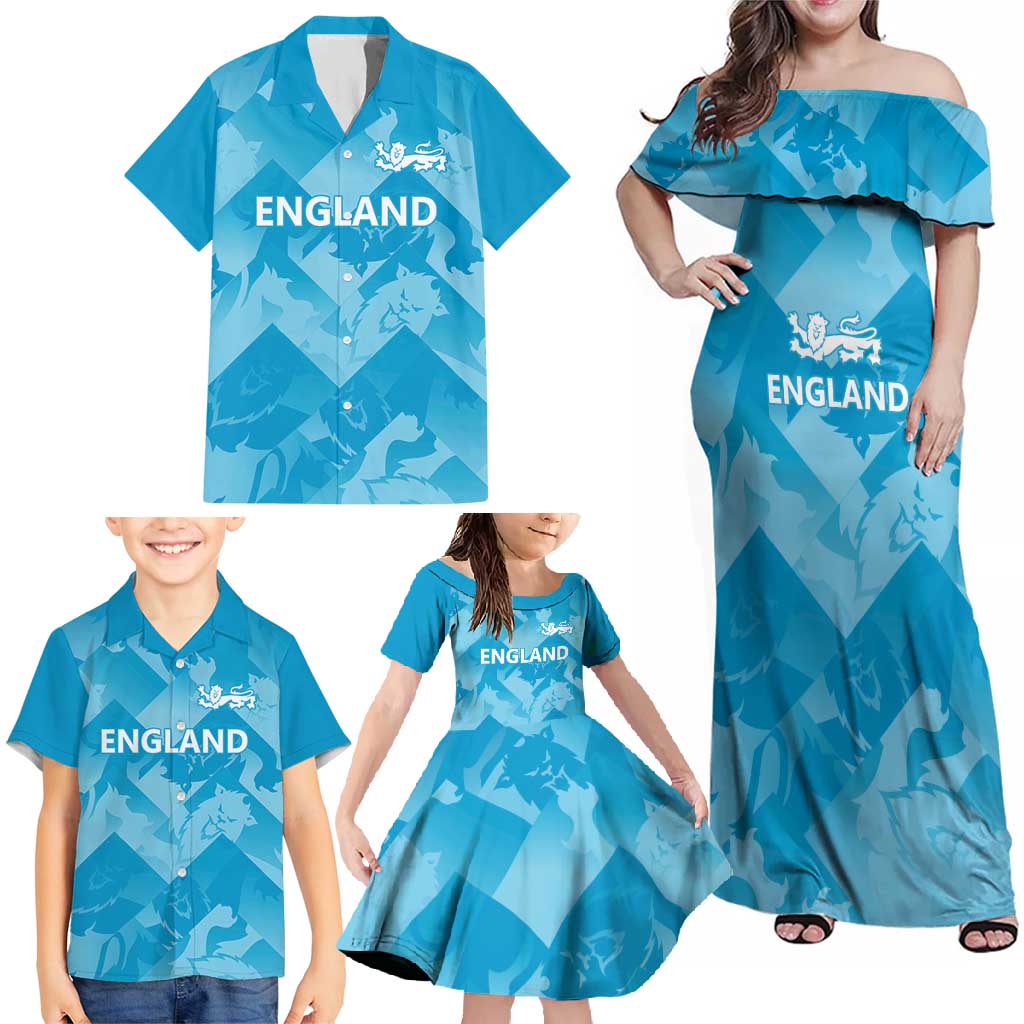 England Cricket Custom Family Matching Off Shoulder Maxi Dress and Hawaiian Shirt Three Lions Inspiration LT9 - Wonder Print Shop