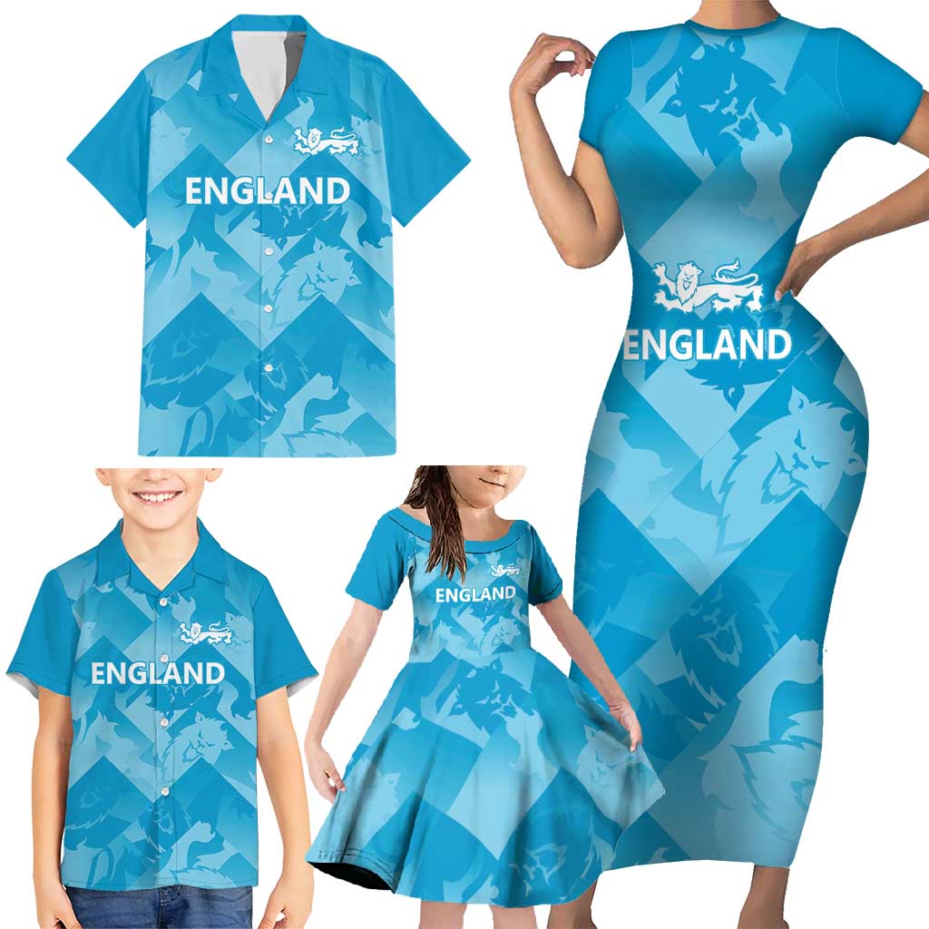 England Cricket Custom Family Matching Short Sleeve Bodycon Dress and Hawaiian Shirt Three Lions Inspiration - Wonder Print Shop