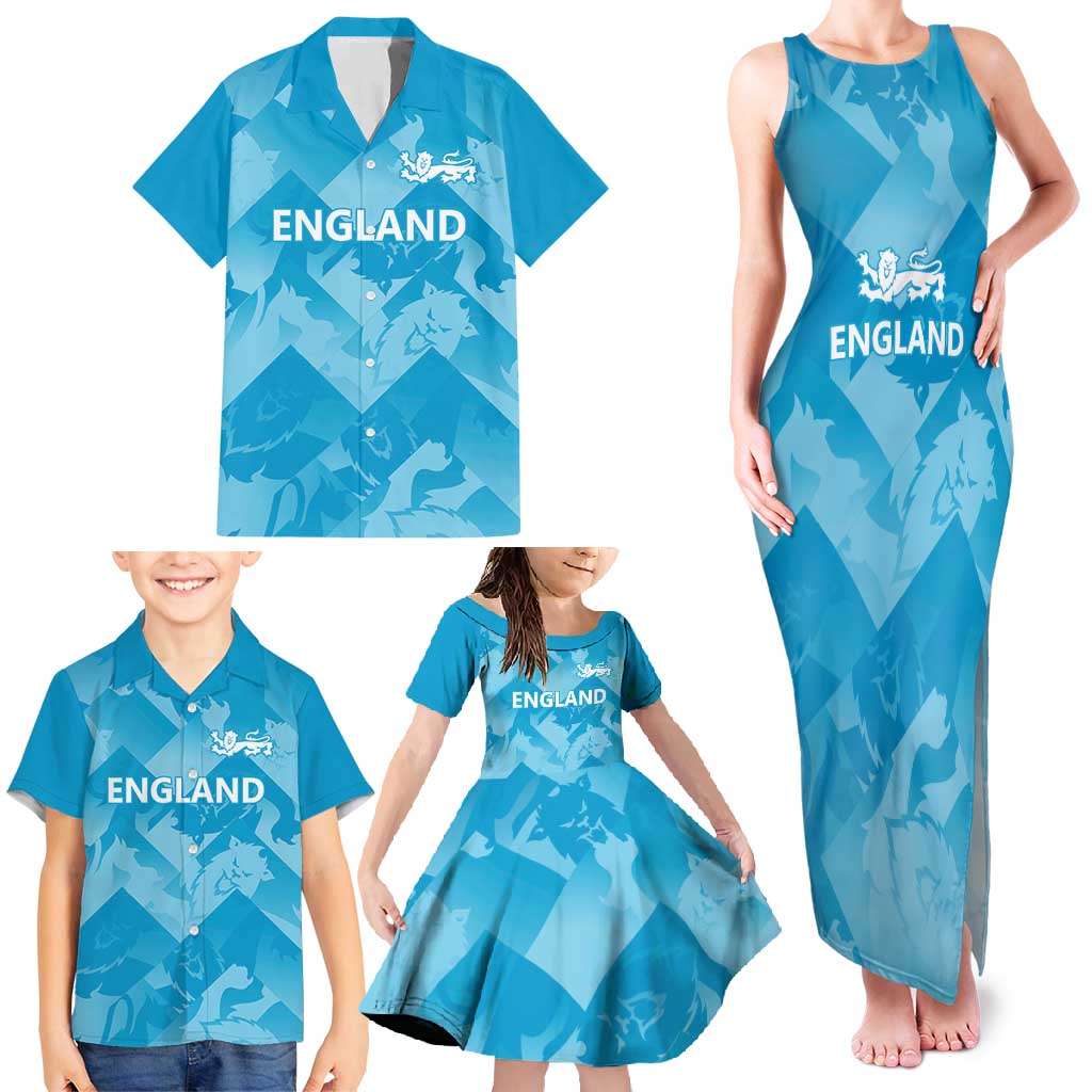 England Cricket Custom Family Matching Tank Maxi Dress and Hawaiian Shirt Three Lions Inspiration - Wonder Print Shop