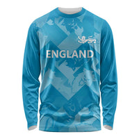Blue long-sleeve cricket shirt with England print and three lions pattern
