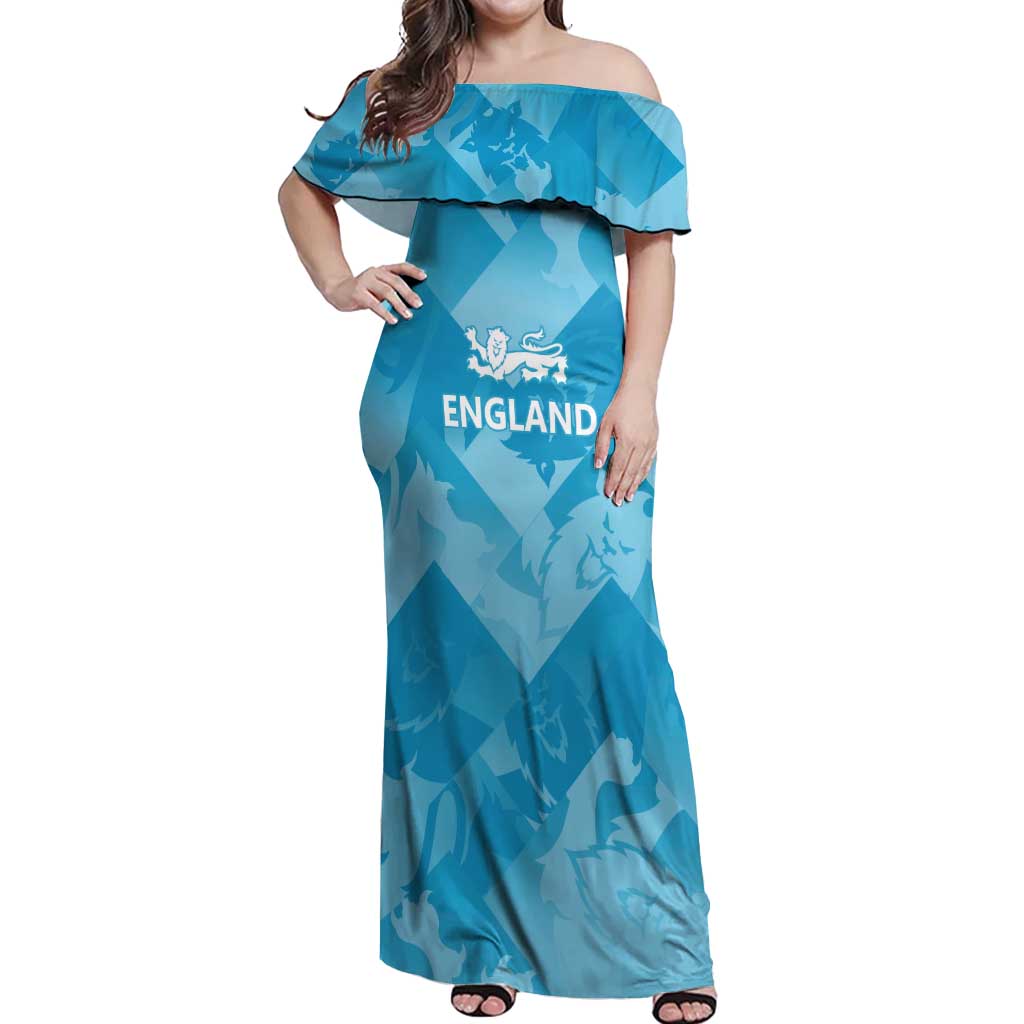 England Cricket Custom Off Shoulder Maxi Dress Three Lions Inspiration - Wonder Print Shop