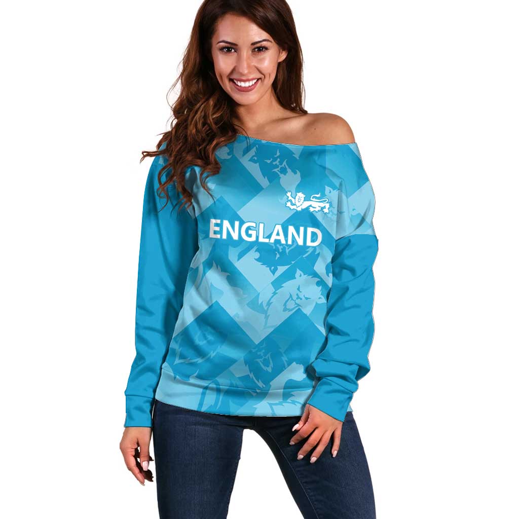 England Cricket Custom Off Shoulder Sweater Three Lions Inspiration