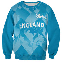 Blue crewneck sweatshirt with long sleeves and England cricket graphic front