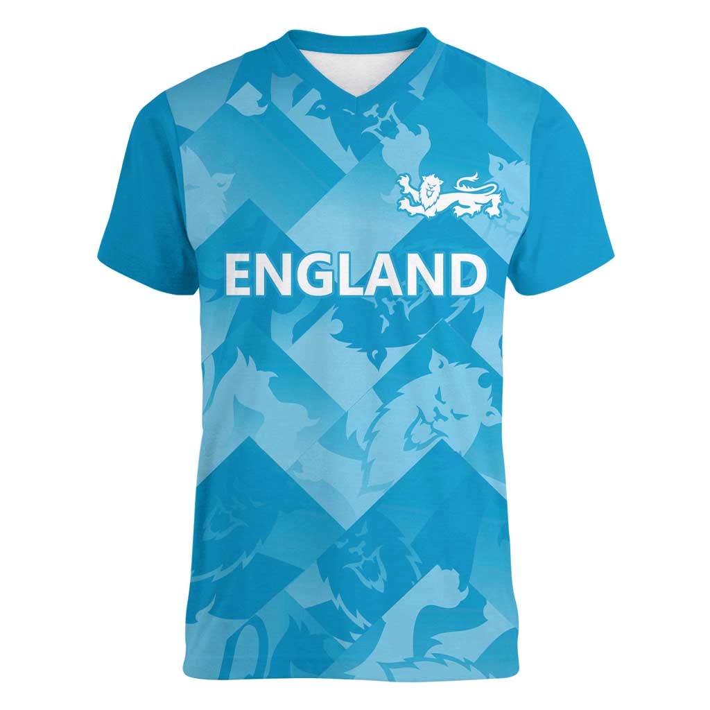 England Cricket Custom Women V-Neck T-Shirt Three Lions Inspiration