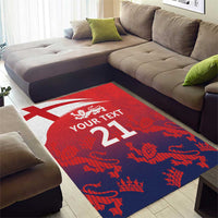Red and blue England cricket area rug with flag cross, lions pattern, and large 21