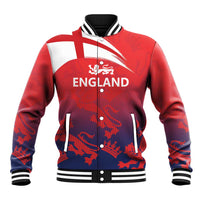 Red cricket baseball jacket with button front, striped collar, and England crest
