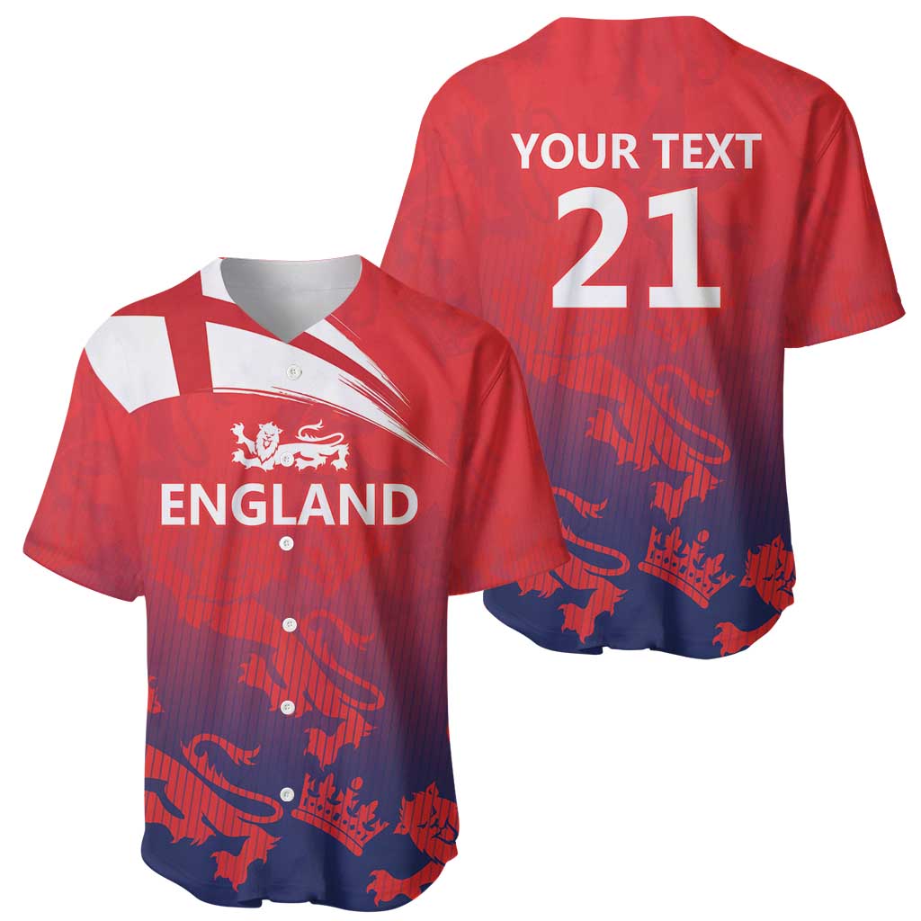 Red cricket baseball jersey front and back, England Three Lions crest and number 21