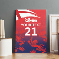 Red and navy England flag canvas wall art with three lions and your text over number 21