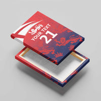 Red and navy England flag canvas wall art on a wooden easel with three lions and number 21