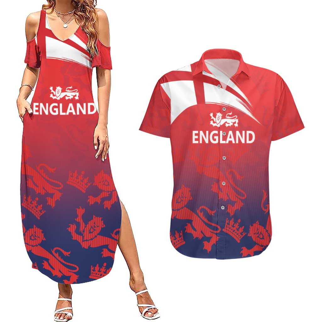 England Cricket Custom Couples Matching Summer Maxi Dress and Hawaiian Shirt Three Lions With Flag LT9 - Wonder Print Shop