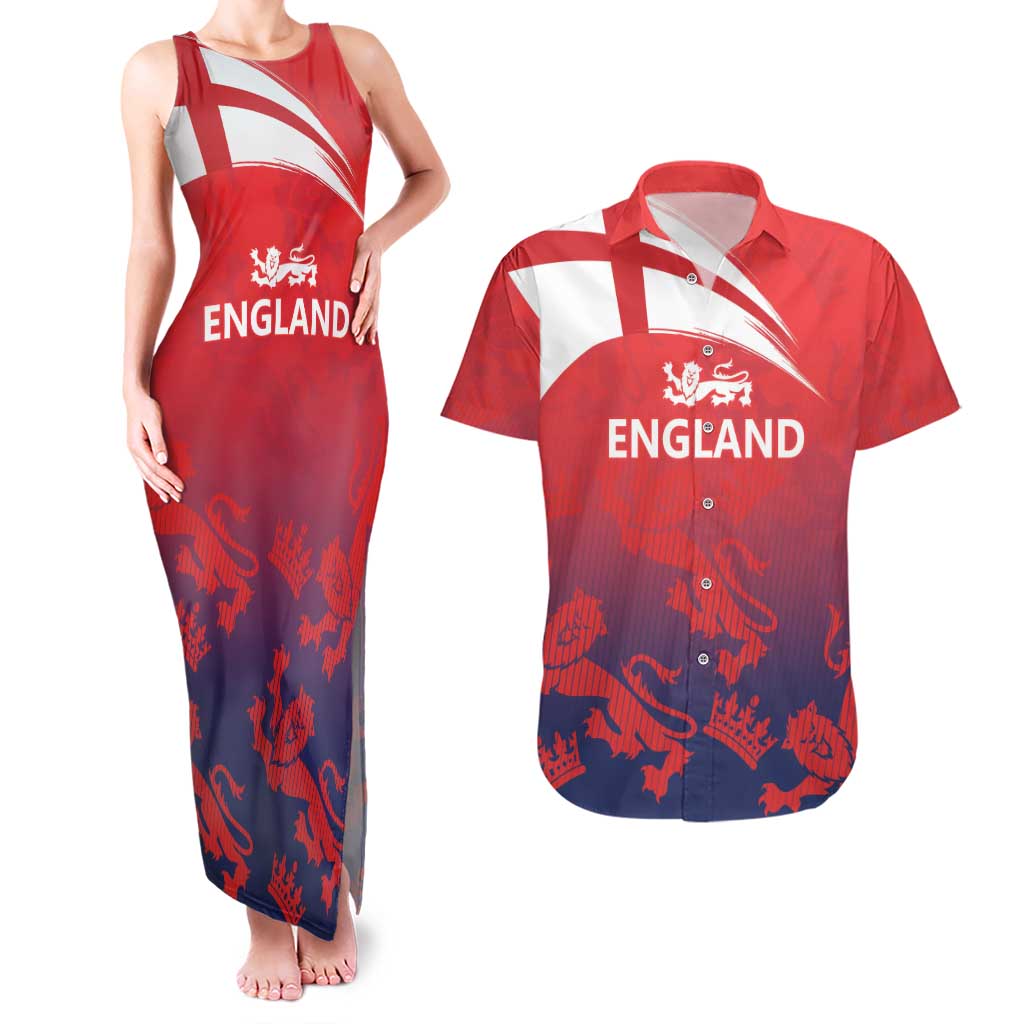 England Cricket Custom Couples Matching Tank Maxi Dress and Hawaiian Shirt Three Lions With Flag LT9 - Wonder Print Shop