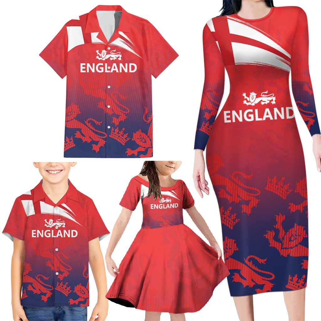 England Cricket Custom Family Matching Long Sleeve Bodycon Dress and Hawaiian Shirt Three Lions With Flag LT9 - Wonder Print Shop