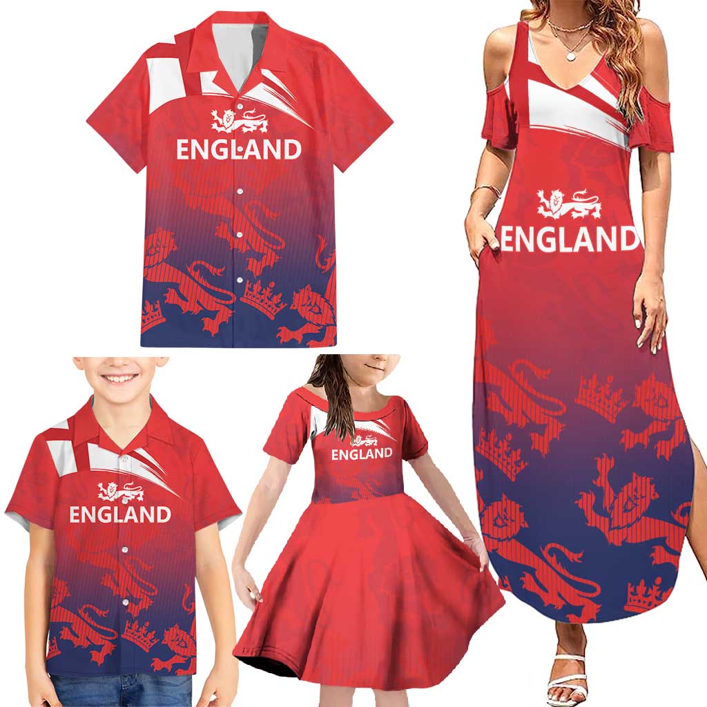 England Cricket Custom Family Matching Summer Maxi Dress and Hawaiian Shirt Three Lions With Flag - Wonder Print Shop