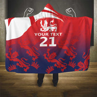 Red hooded blanket draped with Union Jack design, lions crest, and 'YOUR TEXT 21' graphic