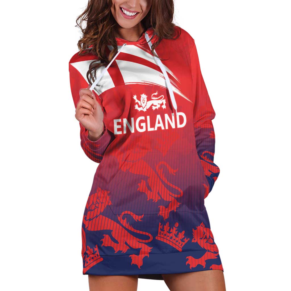 England Cricket Custom Hoodie Dress Three Lions With Flag - Wonder Print Shop