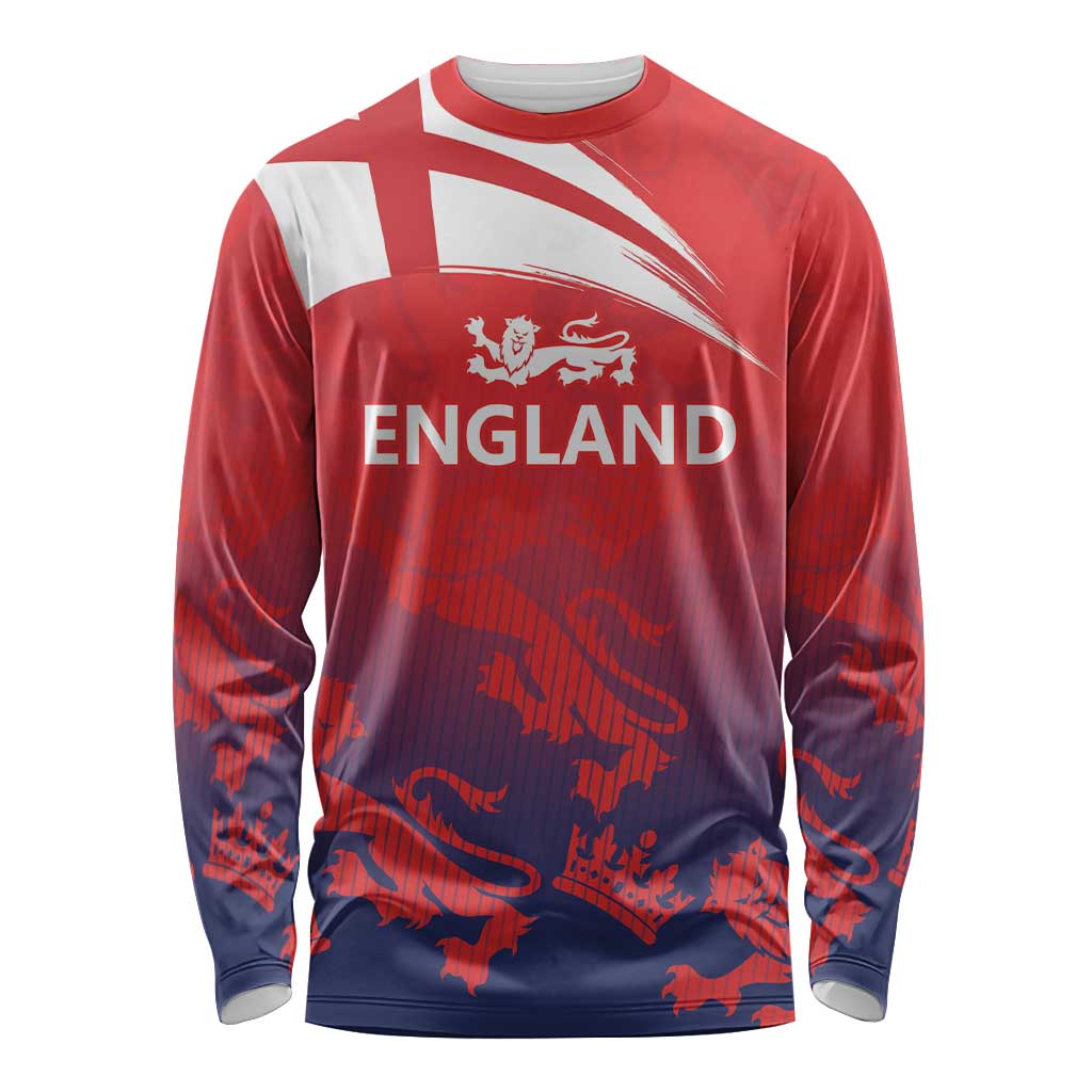 England Cricket Custom Long Sleeve Shirt Three Lions With Flag - Wonder Print Shop