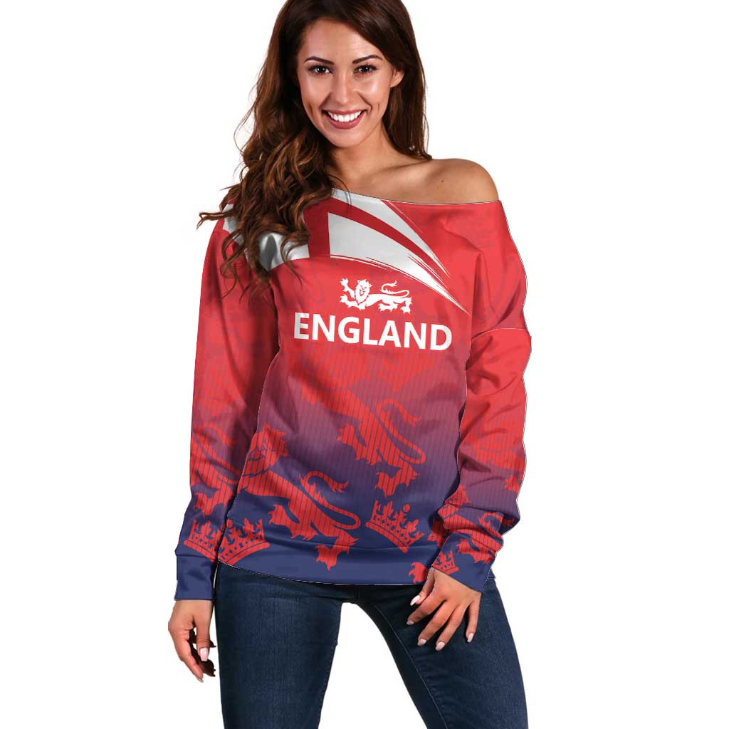 England Cricket Custom Off Shoulder Sweater Three Lions With Flag