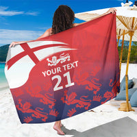Red and navy England cricket custom sarong with flag print and “YOUR TEXT 21”