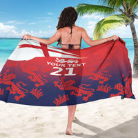 Red and navy England cricket custom sarong with flag-style print and “YOUR TEXT 21”