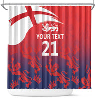 England cricket shower curtain, Union Jack with lions pattern and 'YOUR TEXT' 21