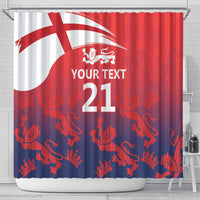 England cricket shower curtain with Union Jack, lions crest, 'YOUR TEXT' and 21