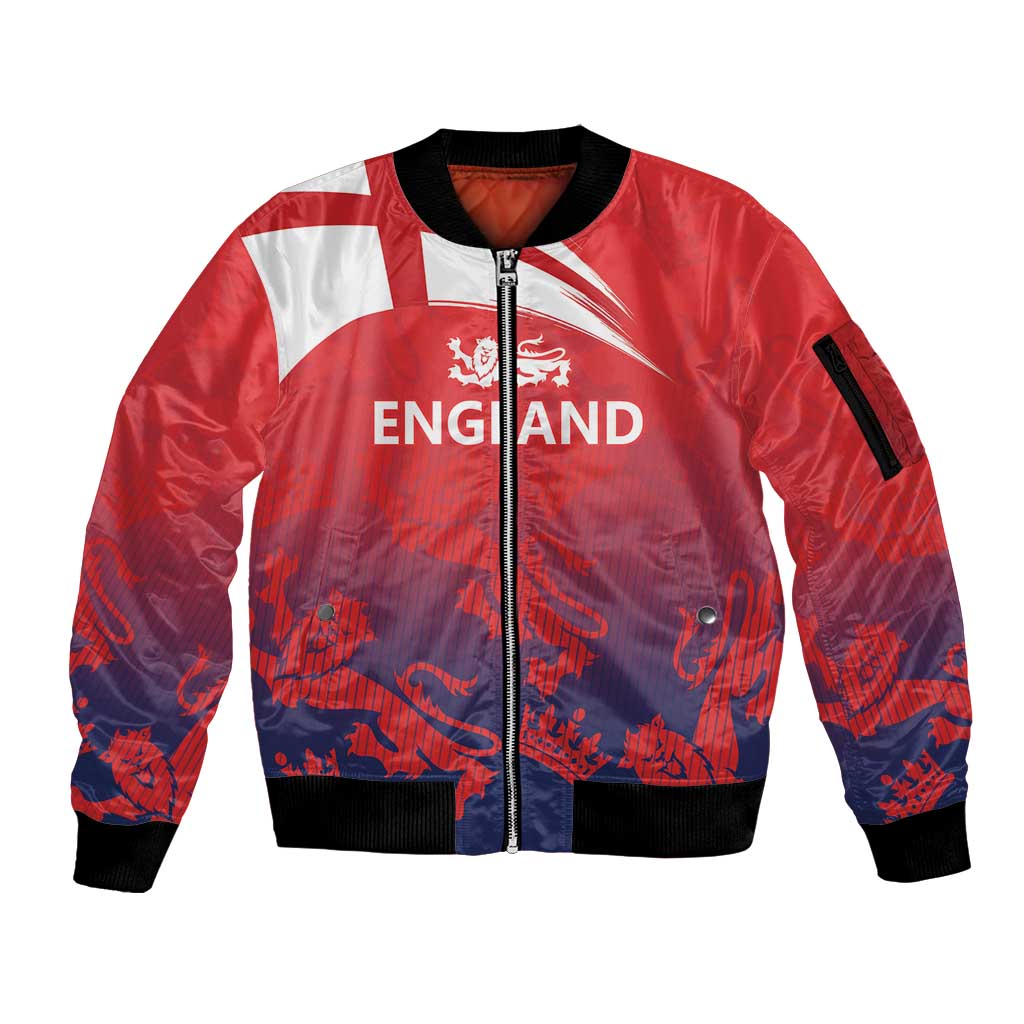 England Cricket Custom Sleeve Zip Bomber Jacket Three Lions With Flag