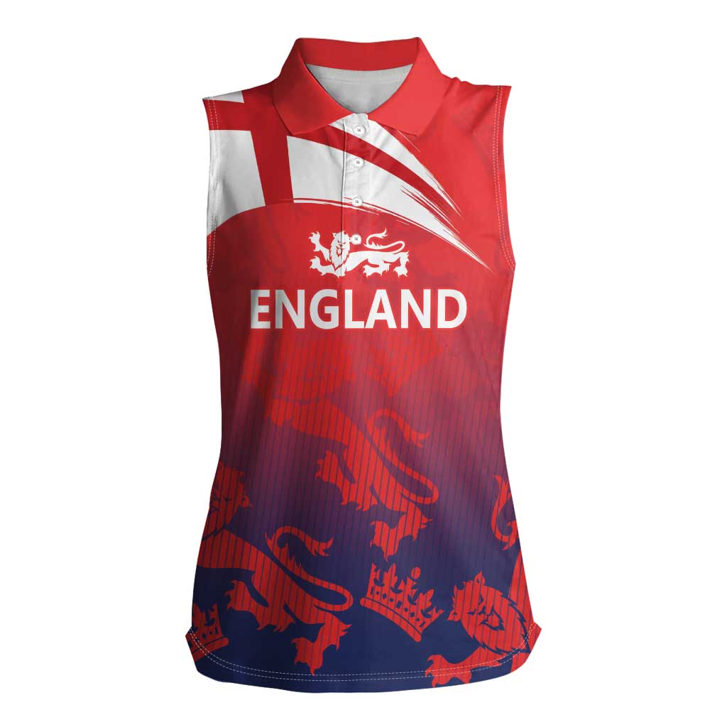 England Cricket Custom Women Sleeveless Polo Shirt Three Lions With Flag