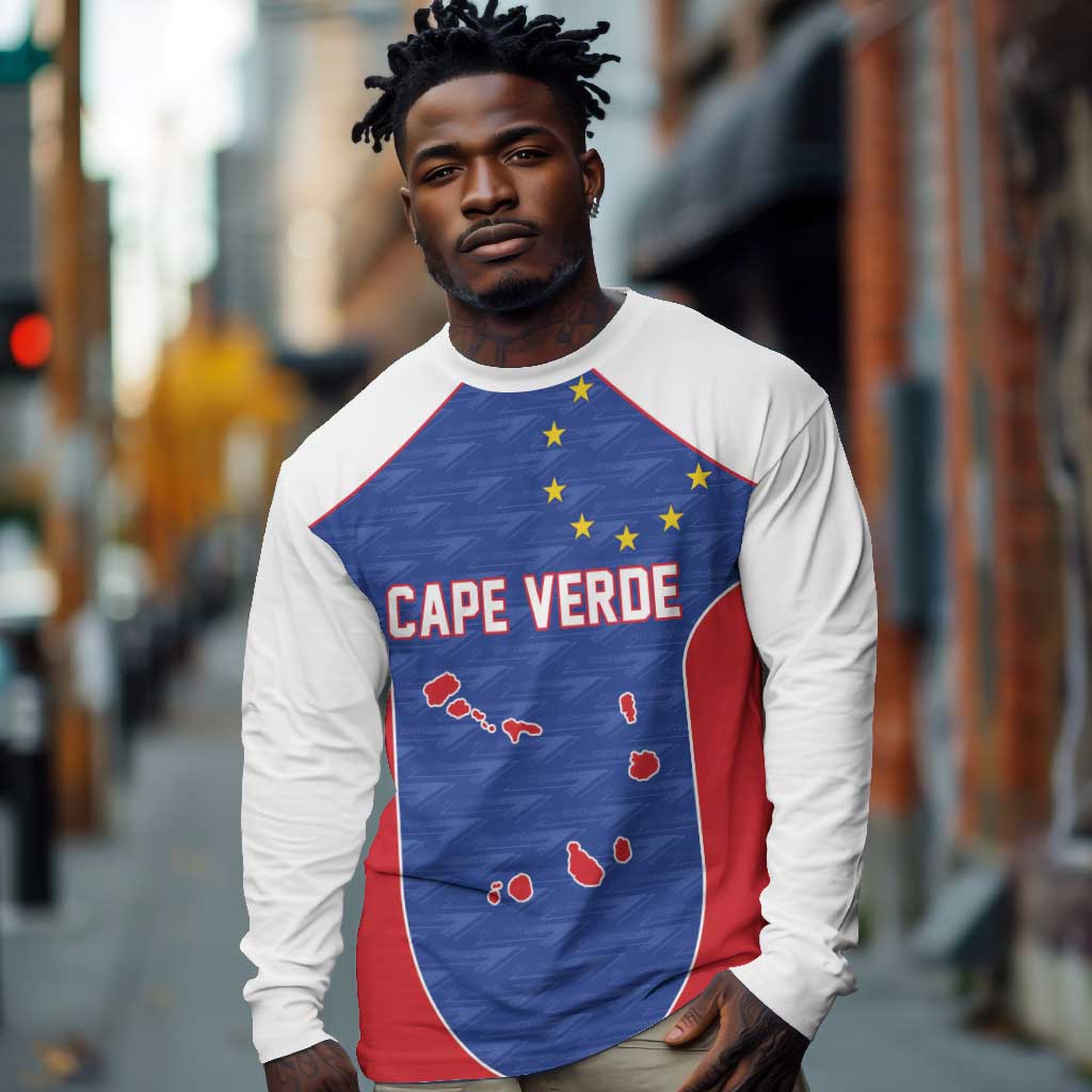 World Football 2026 Cape Verde Custom Long Sleeve Shirt Tubaroes Azuis Verde Simple Map - Wonder Print Shop